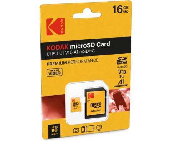 Kodak mSD 16GB UHS-I U1 V10 A1 Premium EKMSDM16GHC10K Atmiņas kartes micro SD SDHC
