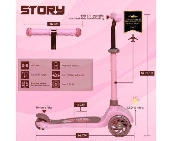 Story Mini LED trīsriteņu skrejritenis LED PINK Самокаты детские