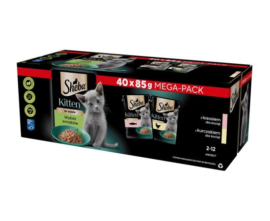 SHEBA Kitten Selection of Flavors in Sauce - wet cat food - 40x85 g Kaķu konservi