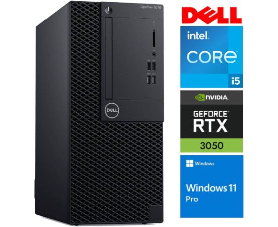 DELL 3070 Tower i5-8400 32GB 1TB SSD M.2 NVME RTX3050 6GB WIN11Pro Atjaunoti personālie datori