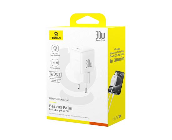 Baseus Sienas ātrais lādētājs Palm 30W USB-C QC3.0 PD3.0, balts Jaunumi - Viedierices