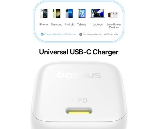 Baseus Sienas ātrais lādētājs PicoGo GaN 45W USB-C QC PD, balts Jaunumi - Viedierices