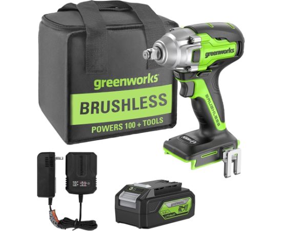Triecienatslēga Greenworks GD24IW400K4; 24 V; 1x4,0 Ah akum. Trieciena uzgriežņu pistoles ar akumulatoru