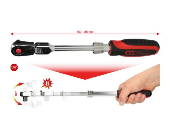 Kstools 1/4" SlimPOWER telescopic-joint reversible ratchet, 72 teeth, KS Tools Ключи трещотки
