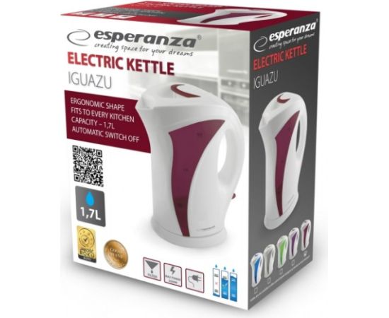 Esperanza EKK018R electric kettle 1.7 L 2200 W Red, White Чайники (электрические)
