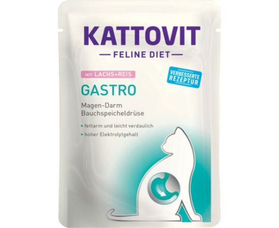 KATTOVIT Feline Diet Gastro Salmon with rice - wet cat food - 85g Консервы кошек