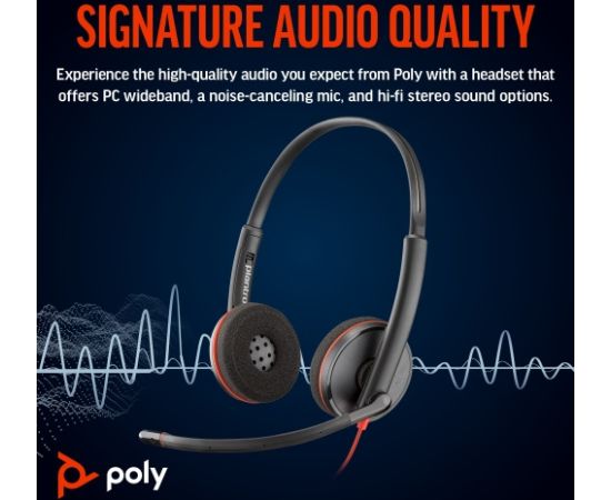 HP Poly Blackwire 3220 Stereo Wired Headset, USB-C, USB-C/A Adapter, Black Наушники