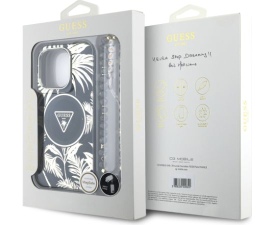 Guess IML Palm Trees Triangle Logo Pearl Strap MagSafe Case Aizsargapvalks priekš Apple iPhone 16 Pro Neoriģinālie Maciņi