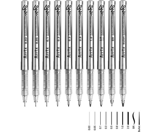 Acrylic Fineliner Pens ARRTX, Black, 10pcs Marķieri
