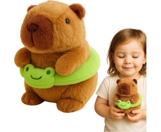 Leantoys Pluszowa Kapibara Zielone Koło Ratunkowe Z Żabą Brązowa 20cm Mīkstās rotaļlietas