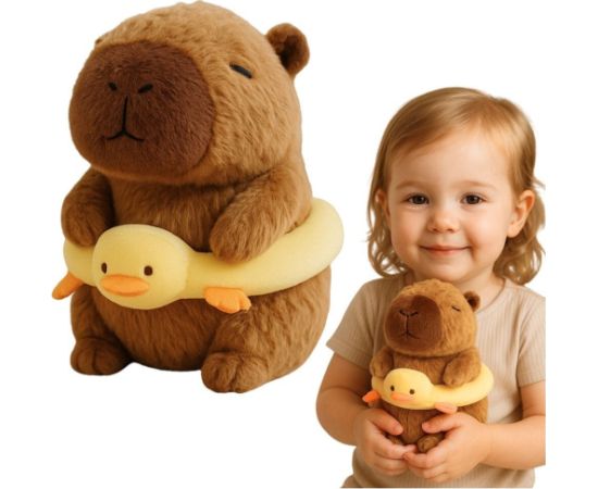 Leantoys Pluszowa Kapibara Żółte Koło Ratunkowe Z Kaczką Brązowa 20cm Mīkstās rotaļlietas