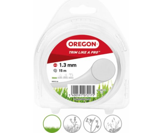 Trimmera aukla, apaļa, caurspīdīga, 1,3 mm, 15 m, OREGON Piederumi dārza tehnikai