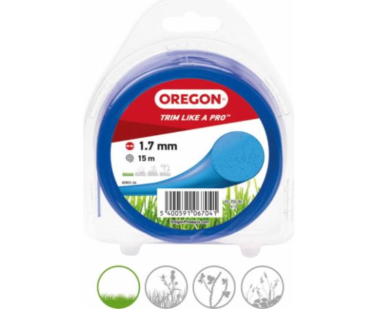 Trimmera aukla, apaļa, zila, 1,7 mm, 15 m, OREGON Piederumi dārza tehnikai