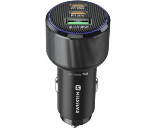 Swissten PD 2x USB-C / USB Automašīnas Lādētājs 95W ar USB-C - USB-C Kabeli 1m Telefonu lādētāji 12v Automašīnām