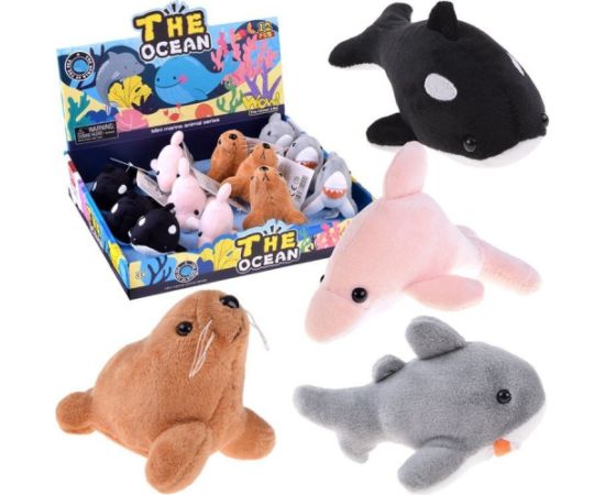 Jokomisiada Pluszowe zwierzątka oceanu z piszczałką - Foczka Delfin Orka Rekin ZA5779 Мягкие игрушки