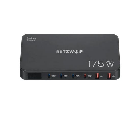 Blitzwolf BW-S30 6in1 Uzlādes stacija 4x USB-C / 2x USB 175W Telefonu lādētāji 220v