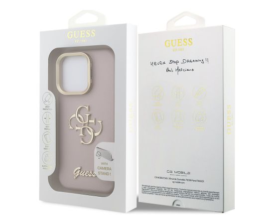 Guess PU Grained 4G Logo Stand Camera Frame Case Aizsargapvalks priekš Apple iPhone 16 Pro Max Neoriģinālie Maciņi