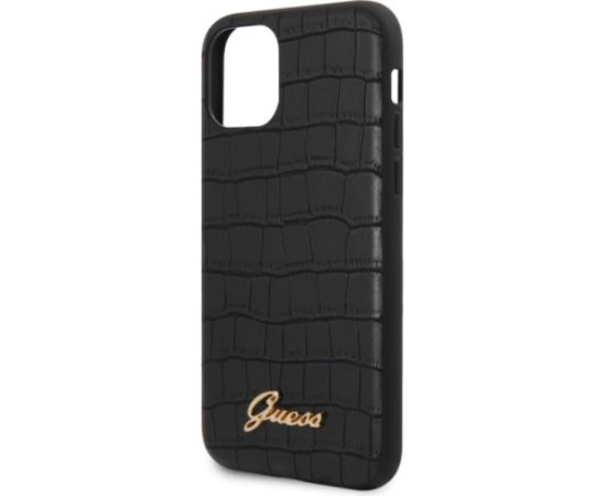 Guess  GUHCN61PCUMLCRBK Croco Cover Aizsargapvalks priekš Apple iPhone 11 Melns Neoriģinālie Maciņi