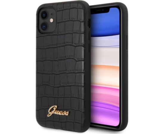 Guess  GUHCN61PCUMLCRBK Croco Cover Aizsargapvalks priekš Apple iPhone 11 Melns Neoriģinālie Maciņi