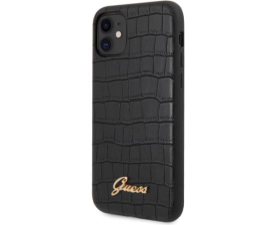 Guess  GUHCN61PCUMLCRBK Croco Cover Aizsargapvalks priekš Apple iPhone 11 Melns Neoriģinālie Maciņi