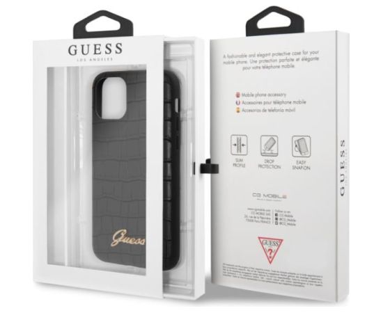 Guess  GUHCN61PCUMLCRBK Croco Cover Aizsargapvalks priekš Apple iPhone 11 Melns Neoriģinālie Maciņi