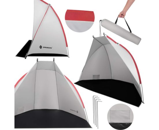 Springos Туристическая палатка 220x120x120 см пляжная с чехлом, экраном серо-черная Новинки Для дома и сада 
