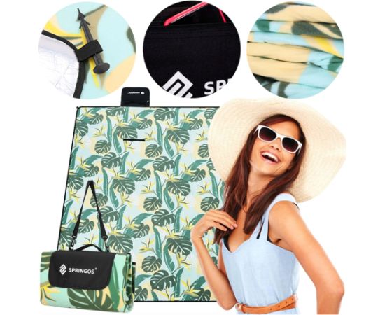 Springos Pludmales sega 200x200 cm piknikam, kempingam, saliekams paklājiņš ar izolāciju Paklājiņi