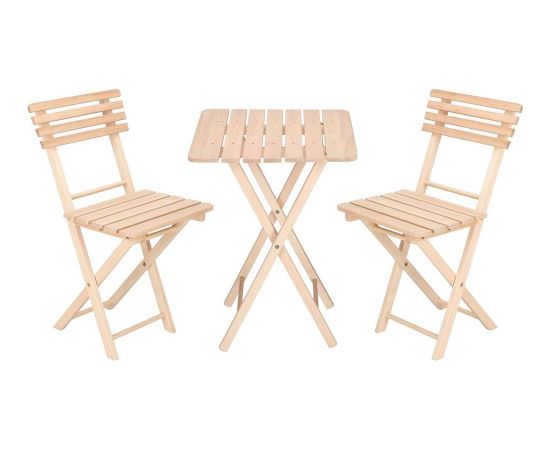 Koka saliekami 2 krēsli + 1 galda komplekts Springos BS001 Dārza mēbeļu komplekti