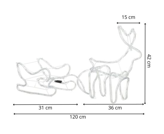 LED Ziemassvētku dekorācija ziemeļbriedis ar ragavām Springos CL4119, 120 cm, silti balta Ziemassvētku lampiņas, LED virtenes
