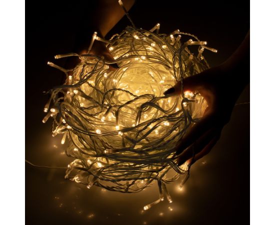 Springos Gaismas aizkars 200 LED virtene, iekštelpu/āra lāsteku gaismiņas silti baltas Ziemassvētku lampiņas, LED virtenes