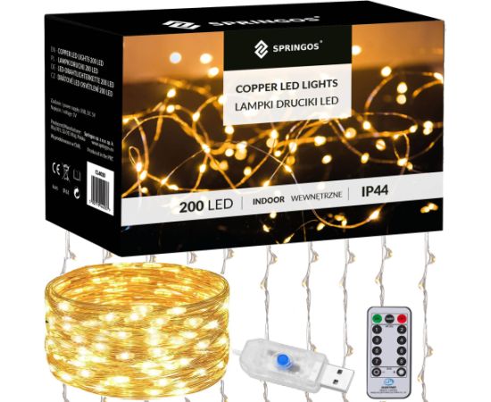 Ziemassvētku LED lampiņu aizkars Springos CL4020 200 Led Ziemassvētku lampiņas, LED virtenes