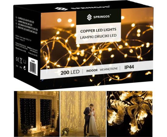Ziemassvētku LED lampiņu aizkars Springos CL4020 200 Led Ziemassvētku lampiņas, LED virtenes