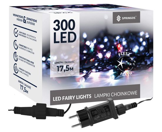 Ziemassvētku eglīšu lampiņas 300 led Springos CL4084 daudzkrāsains Ziemassvētku lampiņas, LED virtenes
