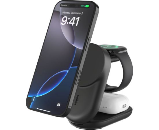 Belkin   UltraCharge 25w Qi2 3in1 Magnetic Charger Black Bezvadu telefonu lādētāji
