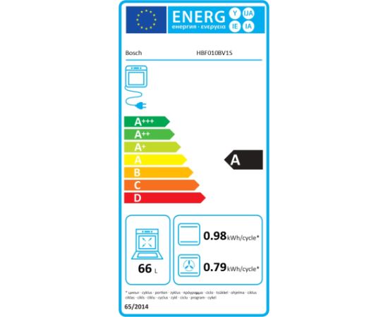 Bosch HBF010BV1S iebūvējamā cepeškrāsns White 66L Cepeškrāsnis, iebūvējamas