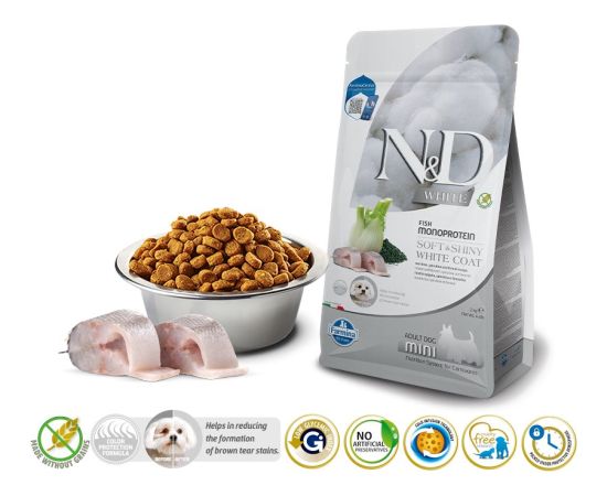 FARMINA N&D Sea Bass, Spirulina and Fennel Adult Mini - dry dog food - 2 kg Suņu barība
