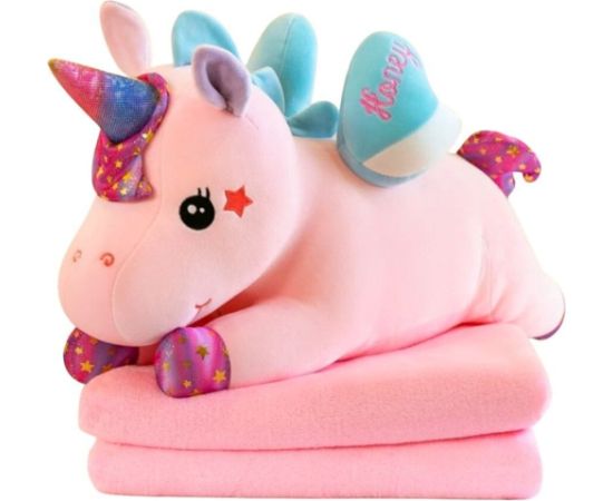 Leantoys Maskotka Przytulanka Pluszowy Jednorożec Z Kocem 160 x 110 cm Różowy 55cm Mīkstās rotaļlietas