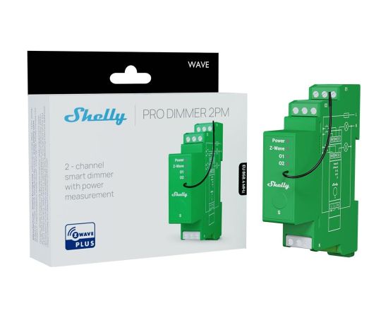 Shelly Wave Pro Dimmer 2PM – Ściemniacz oświetlenia Z-Wave, 2 kanały, bezprzewodowy do LED i halogenów, montaż na szynie DIN Умный дом