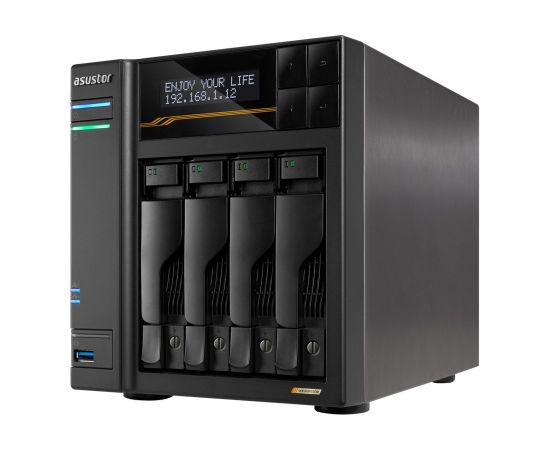 NAS Asustor AS6804T; Tower; 4x (3.5" SATA HDD/ 2.5" SSD); AMD Ryzen Embedded V3C14; 16G ECC DDR5 SODIMM (max. 64GB), 2x 10GbE, 2x 5GbE, 4x M.2 2280 NVMe PCIe 4.0, 2x USB4, 2x USB 3.2 Gen, 1x optional 10 GbE card Серверы и компоненты серверов