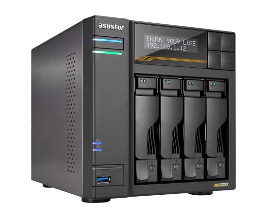 NAS Asustor AS6804T; Tower; 4x (3.5" SATA HDD/ 2.5" SSD); AMD Ryzen Embedded V3C14; 16G ECC DDR5 SODIMM (max. 64GB), 2x 10GbE, 2x 5GbE, 4x M.2 2280 NVMe PCIe 4.0, 2x USB4, 2x USB 3.2 Gen, 1x optional 10 GbE card Серверы и компоненты серверов