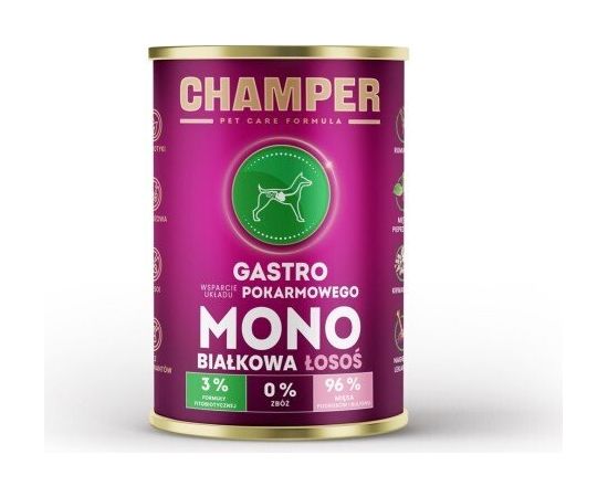 4Vets CHAMPER GASTRO jednobiałkowa łosoś mokra karma dla psa 400g Suņu barība