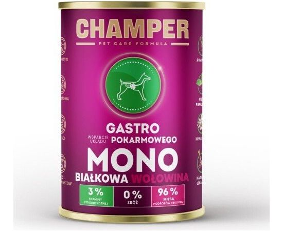 4Vets CHAMPER GASTRO jedno białkowa wołowina mokra karma dla psa 400g Suņu barība