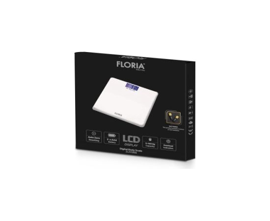 Elektroniskie ķermeņa svari Floria ZLN 1988 Balti, ar LCD ekrānu, maksimālā slodze 180 kg Ķermeņa svari