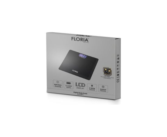 Ķermeņa svari Floria ZLN 1971 no rūdīta stikla, svars 3–180 kg, LCD displejs Ķermeņa svari