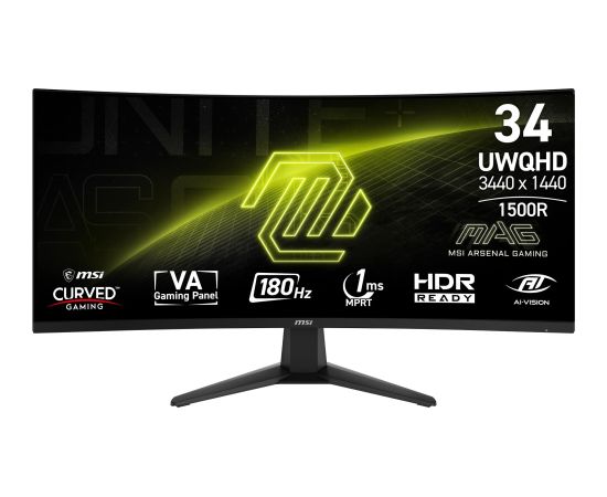 LCD Monitor MSI MAG 346CQ 34" Gaming/Curved Panel VA 3440x1440 16:9 180 Hz 1 ms MAG346CQ LED / LCD мониторы