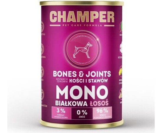 4vets CHAMPER BONES&JOINTS MONOBIAŁKOWA łosoś mokra karma dla psa 400g Suņu barība