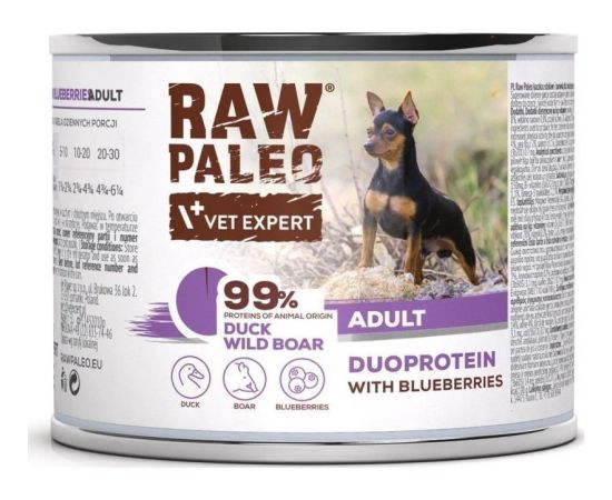 Raw Paleo Duck&Boar Adult Can 200g Suņu barība