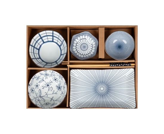 Komplekts SOMETSUKE - 4 bļodas, šķīvis un irbulīši, zils Jaunumi, mēbeles, māja