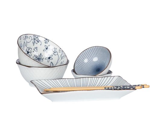 Komplekts SOMETSUKE - 4 bļodas, šķīvis un irbulīši, zils Jaunumi, mēbeles, māja