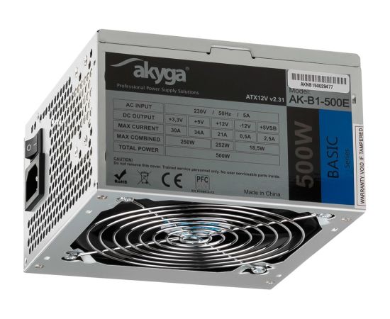 Akyga AK-B1-500E power supply unit 500 W 20+4 pin ATX ATX Grey Datoru barošanas bloki